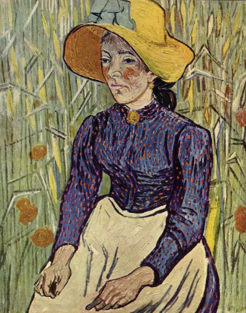 Peasant Woman in a Straw Hat Sitting in Front of a Wheat Field - Vincent van Gogh