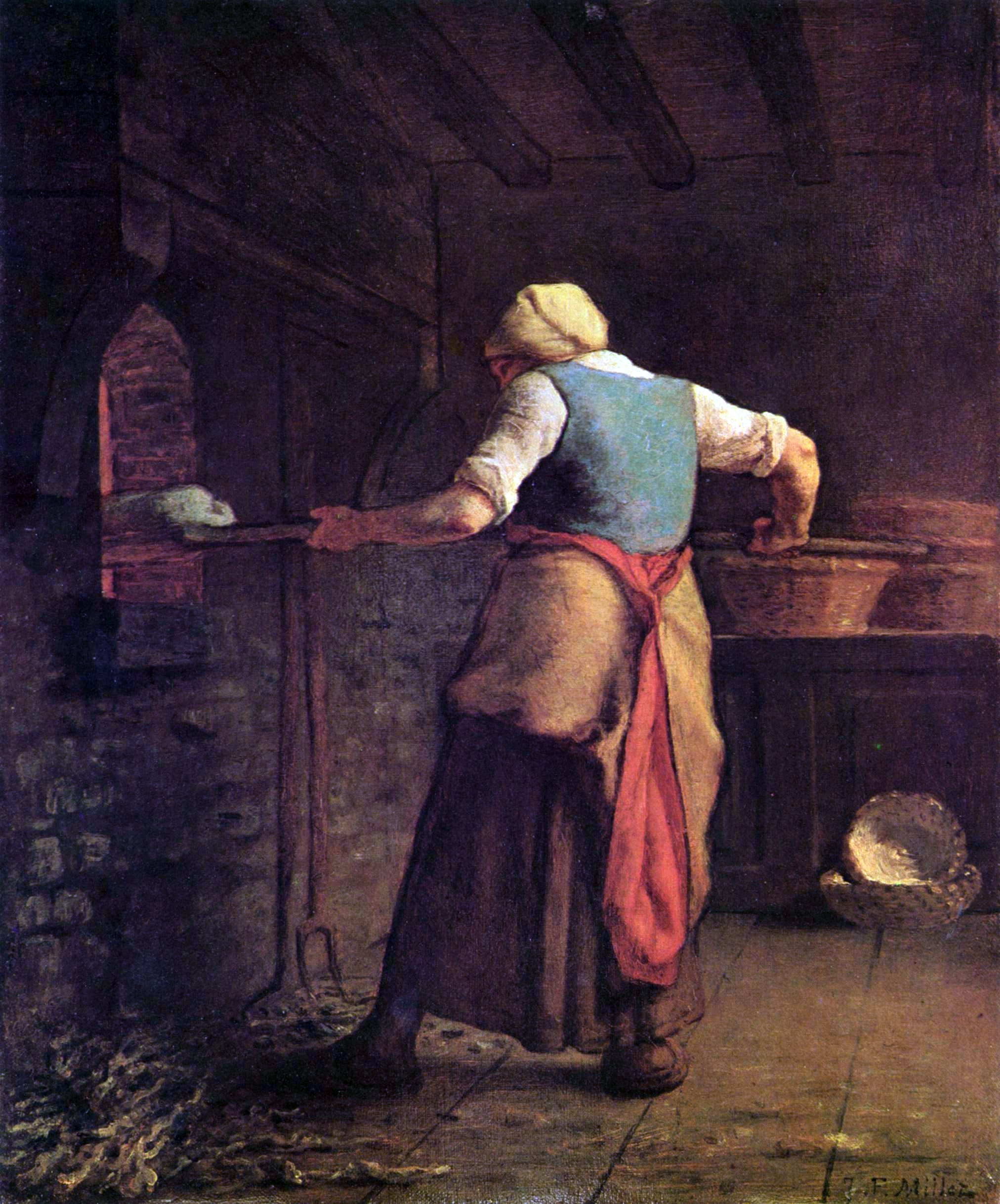Peasant woman putting bread in the oven - Jean-François Millet
