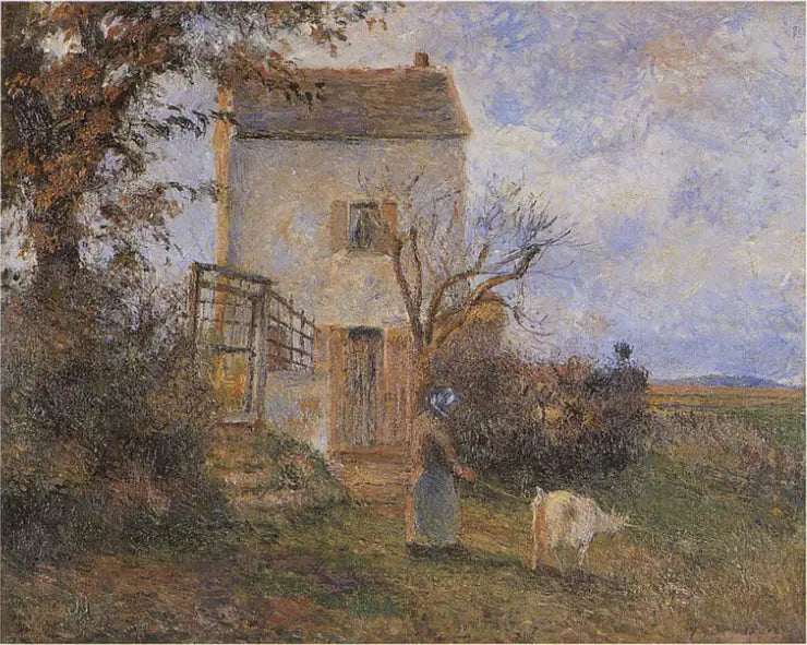 Peasant and goat in front of a house, surroundings of Pontoise - Camille Pissarro