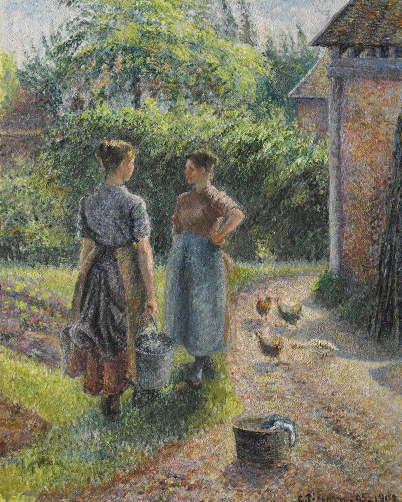 Peasant Women Chatting in the Courtyard of a Farm, Eragny - Camille Pissarro