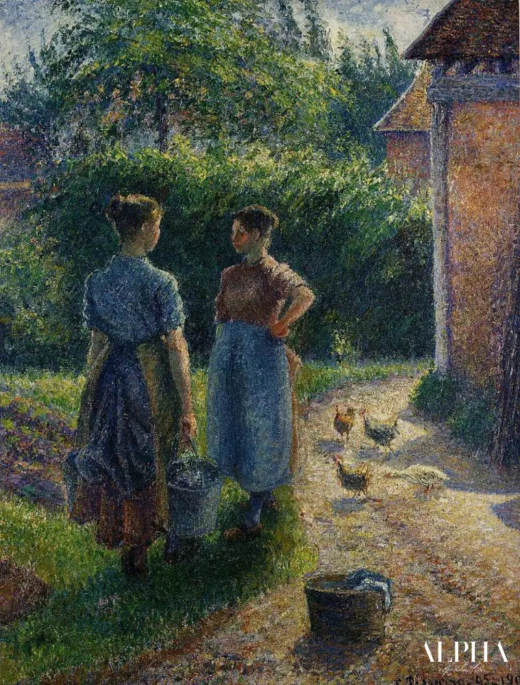 Paysannes discutant à la ferme, Eragny - Camille Pissarro - Reproductions de tableaux et peintures haut de gamme