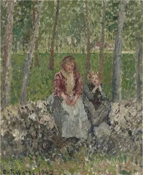 Peasant Women under the Trees at Moret - Camille Pissarro