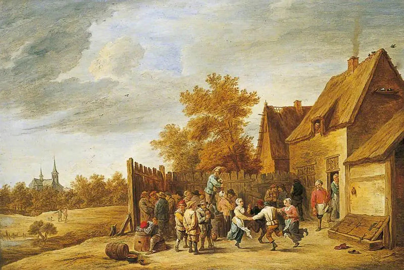 Peasants dancing in front of an inn - David Teniers the Younger