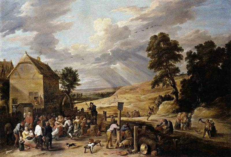 Peasants dancing in front of an inn - David Teniers the Younger