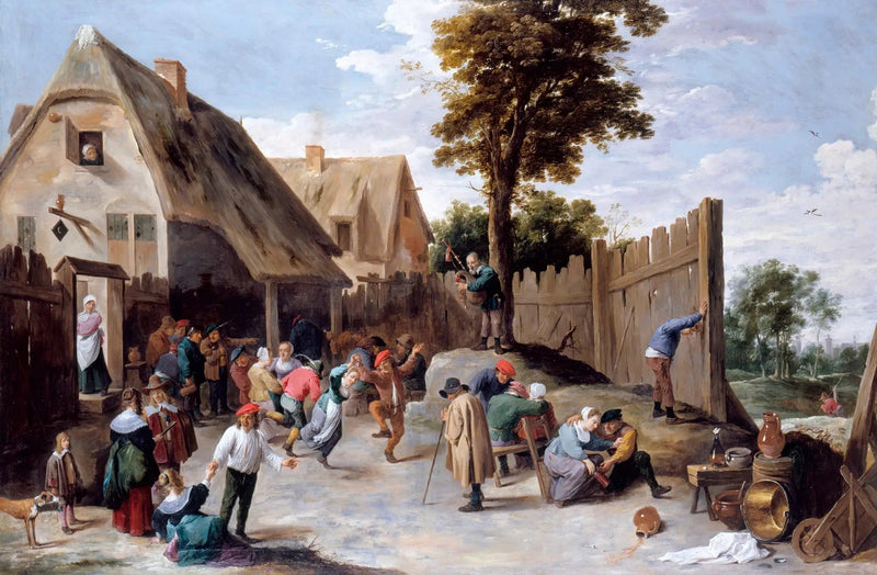 Peasants dancing in front of a tavern - David Teniers the Younger