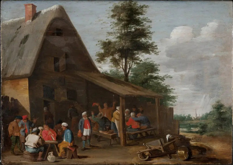Peasants celebrating in front of a village inn - David Teniers the Younger