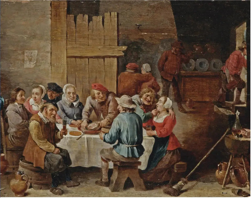 Peasants eating and drinking in an interior - David Teniers the Younger