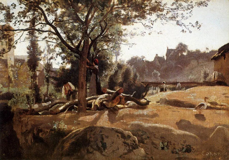 Peasants under the trees at dawn - Jean-Baptiste Camille Corot