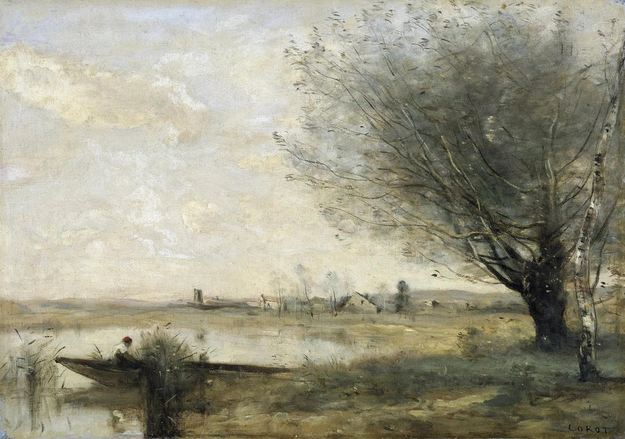 Fisherman moored to a bank - Jean-Baptiste Camille Corot