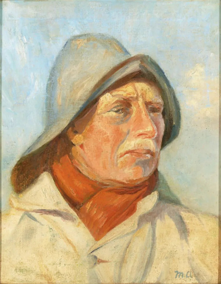 Fisherman wearing a oilskin and a red scarf. - Michael Peter Ancher