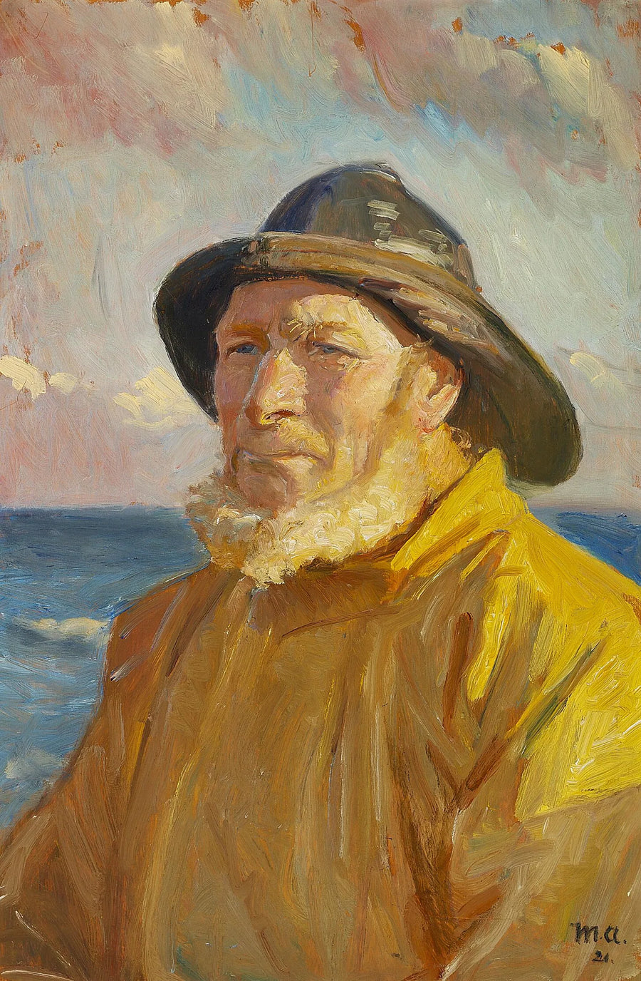 Fisherman wearing a raincoat and oilskins. - Michael Peter Ancher