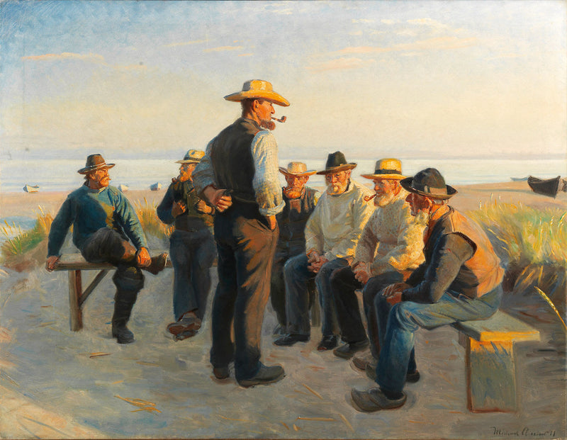 Fishermen resting on Skagen Sydstrand one summer evening. - Michael Peter Ancher