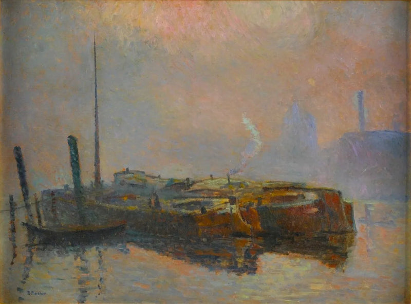 Péniches dans la brume - Robert Antoine Pinchon