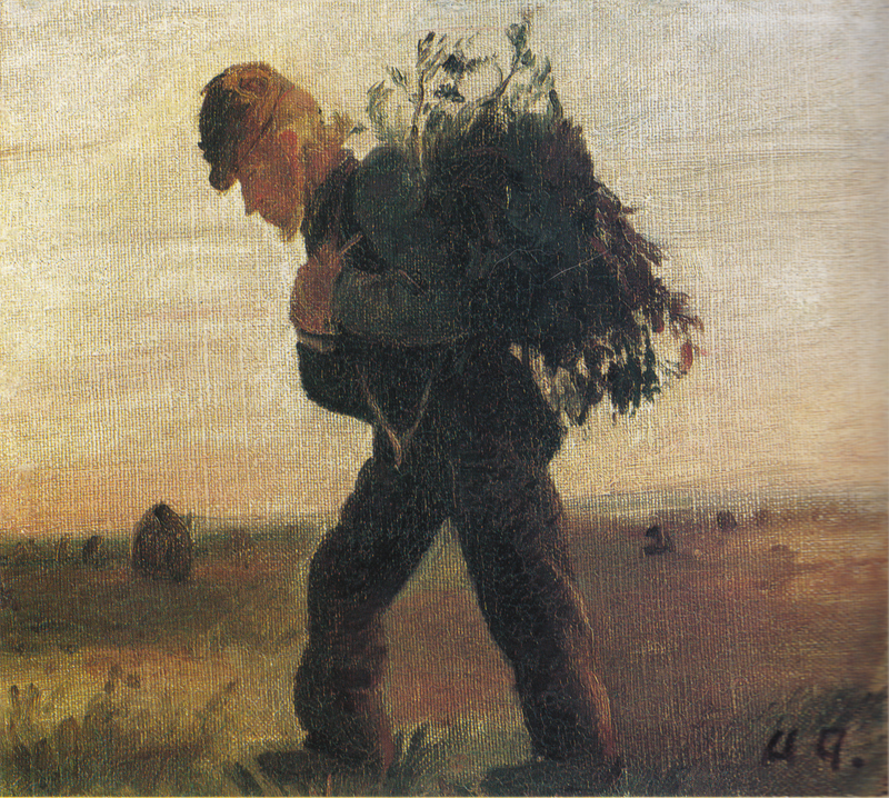 Per Bollerhus, his bundle of twigs in hand, crossing the heath - Anna Ancher