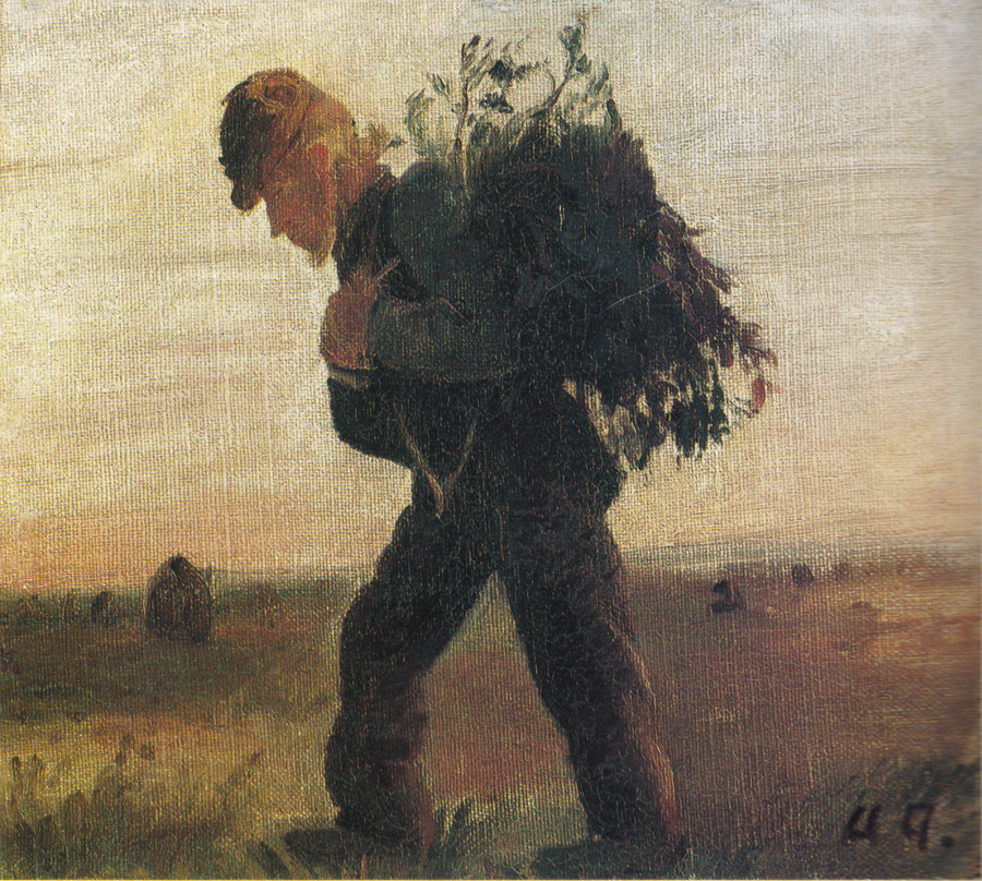 Per Bollerhus, his bundle of twigs in hand, crossing the heath - Anna Ancher