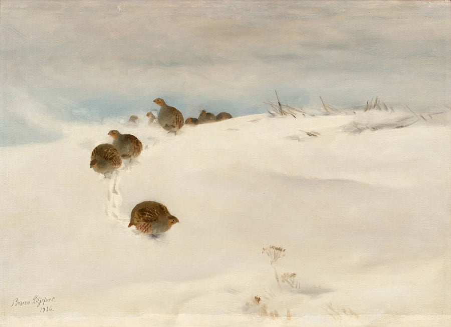 Grey partridges in a winter landscape - Bruno Liljefors