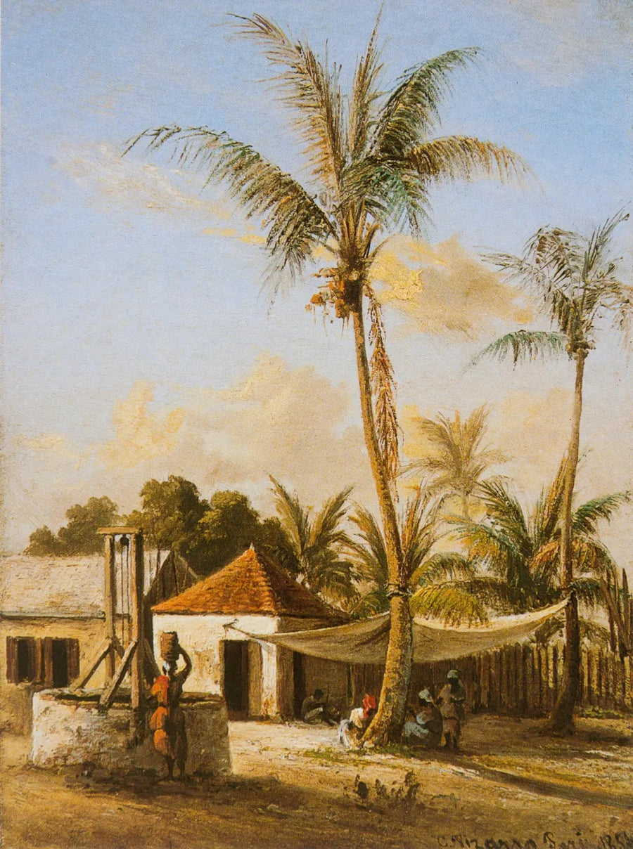 Character resting in a village near a well - Camille Pissarro