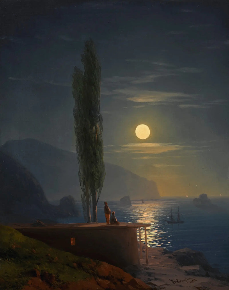 Characters on a coast illuminated by the moon - Ivan Aïvazovski