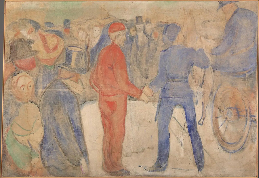 People Gathering Around a Man in Red - Edvard Munch