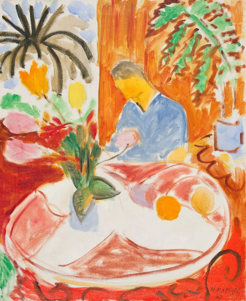 Small Interior with Round Marble Table, Palm Tree and Figure - Henri Matisse