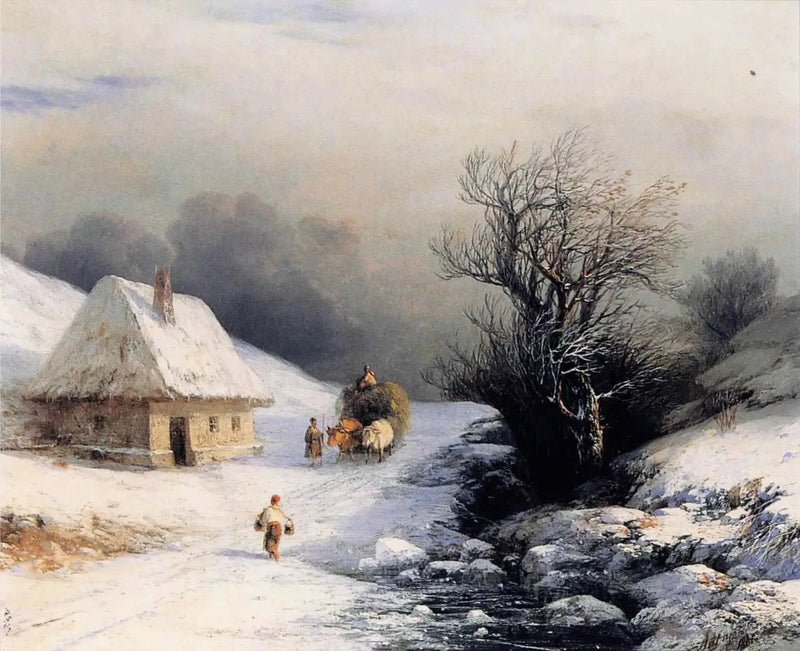 Small Russian ox cart in winter - Ivan Aivazovsky