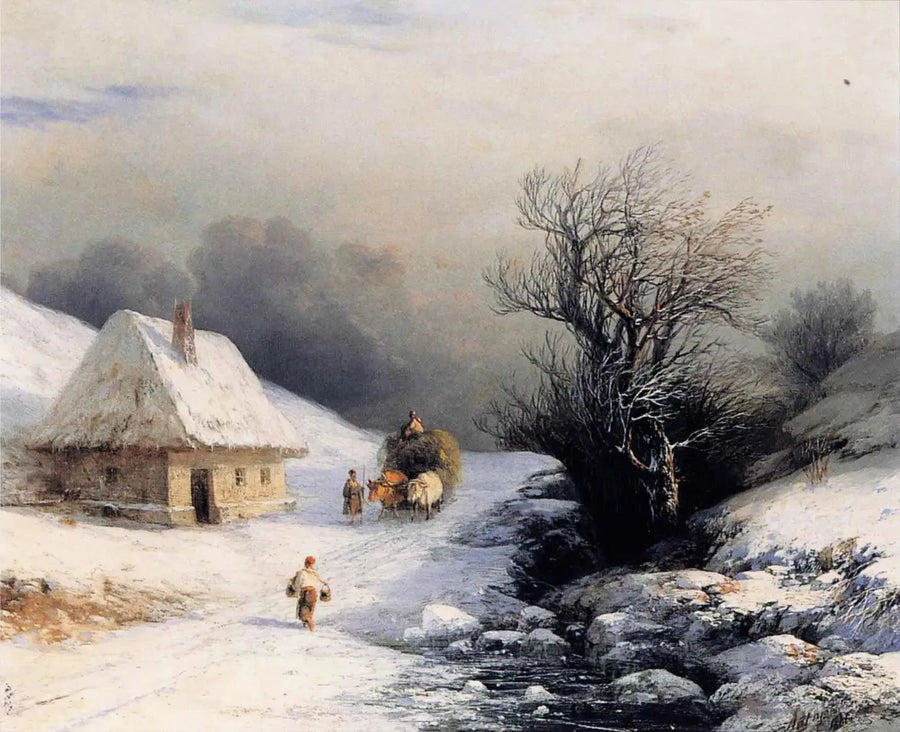 Small Russian ox cart in winter - Ivan Aivazovsky
