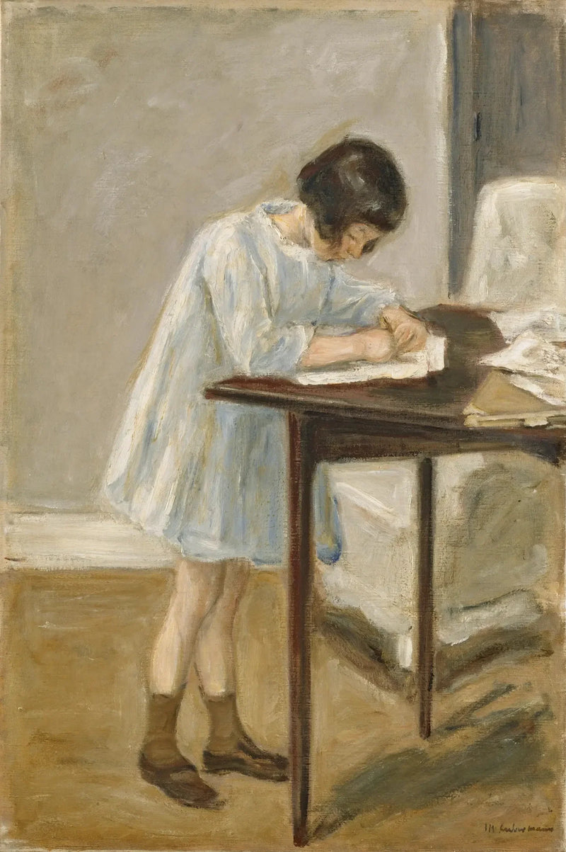 Granddaughter (standing girl writing) - Max Liebermann