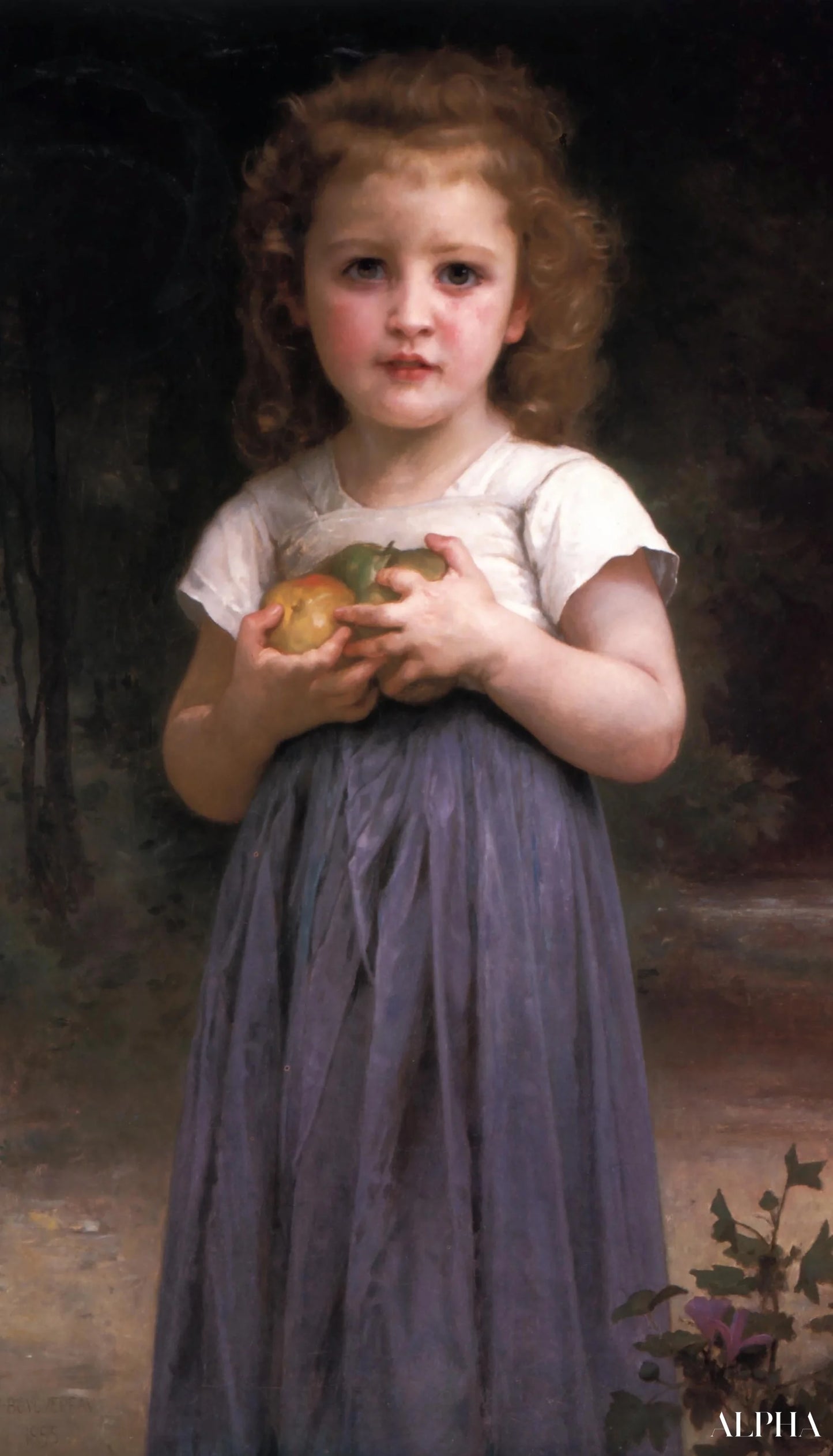 Little girl holding apples in her hand - William Bouguereau - High-end reproductions of paintings and artworks