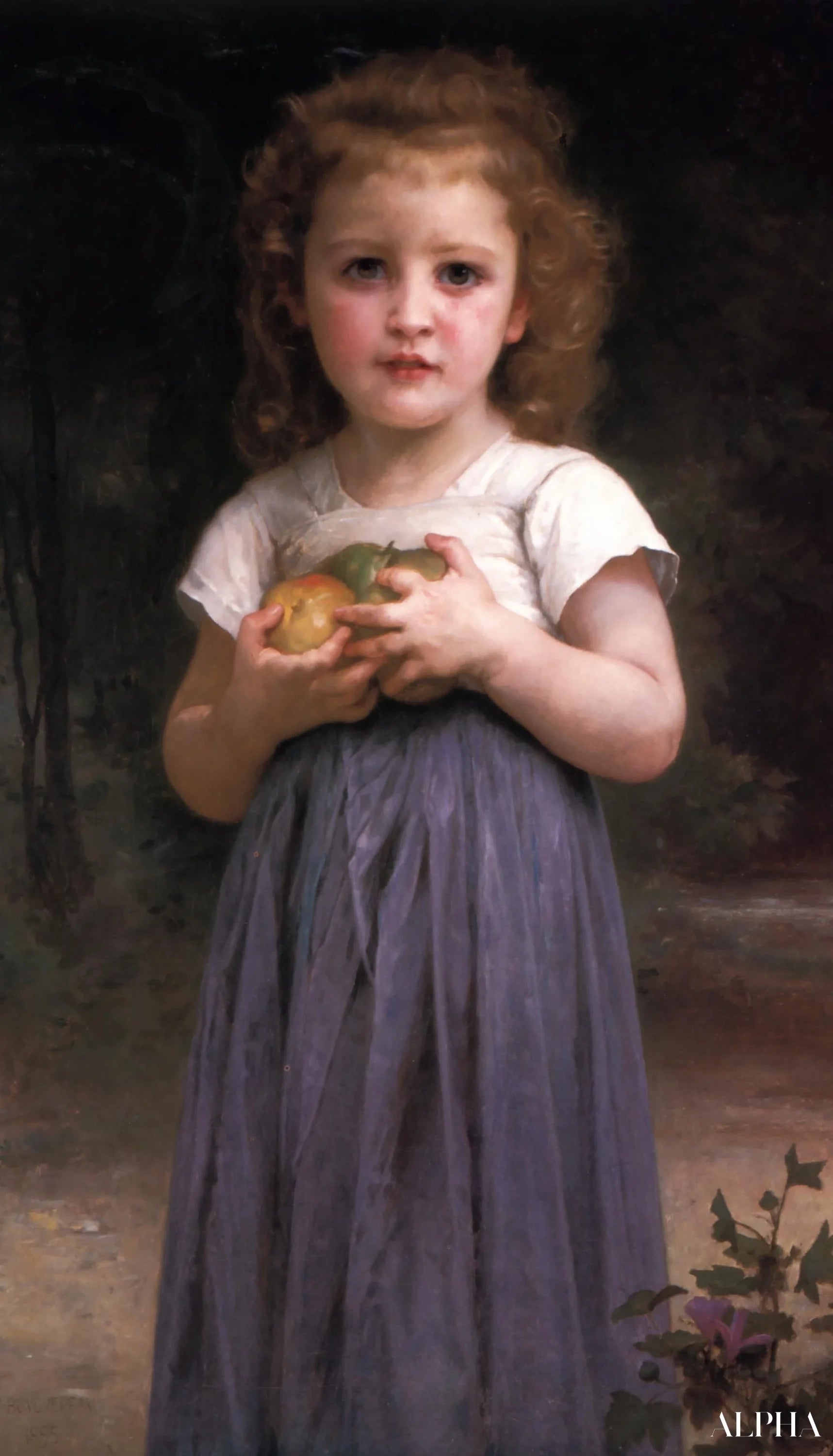Little girl holding apples in her hand - William Bouguereau - High-end reproductions of paintings and artworks