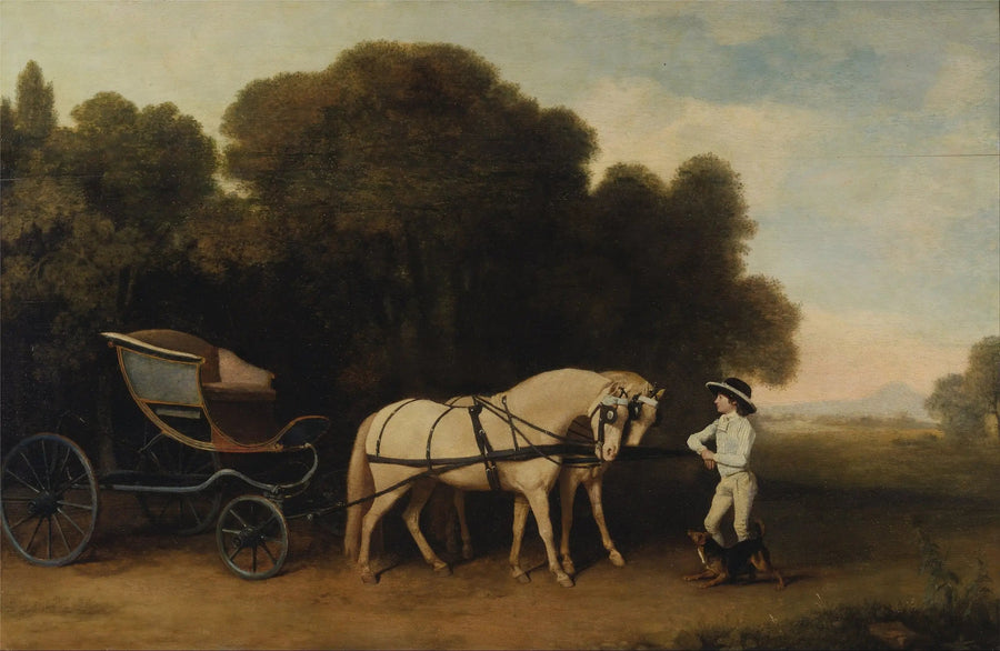Phaéton with a pair of cream ponies and a stable boy - George Stubbs