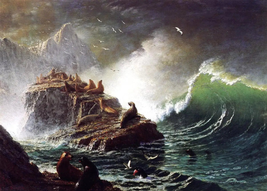 Seals on the rocks, Farallon Islands - Albert Bierstadt