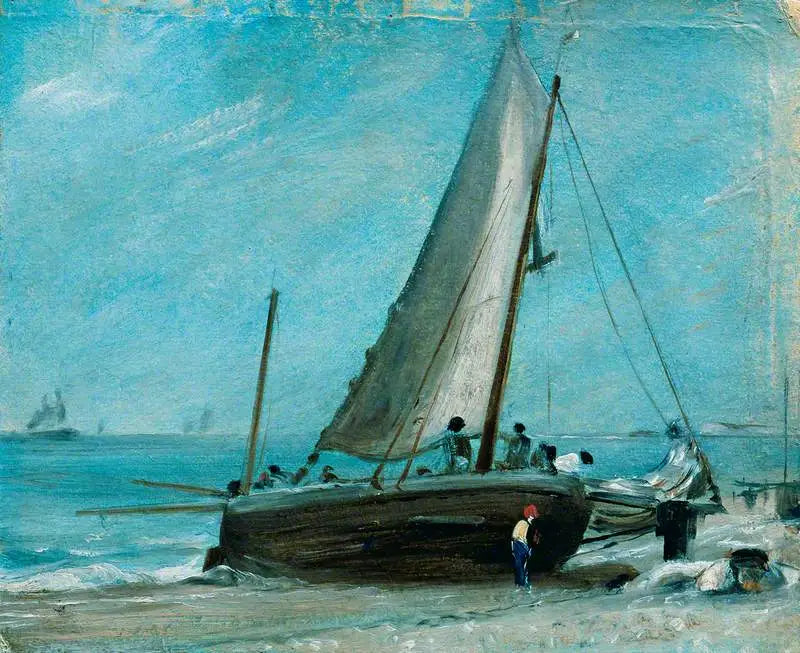 Brighton Beach, with fishing boat and crew - John Constable