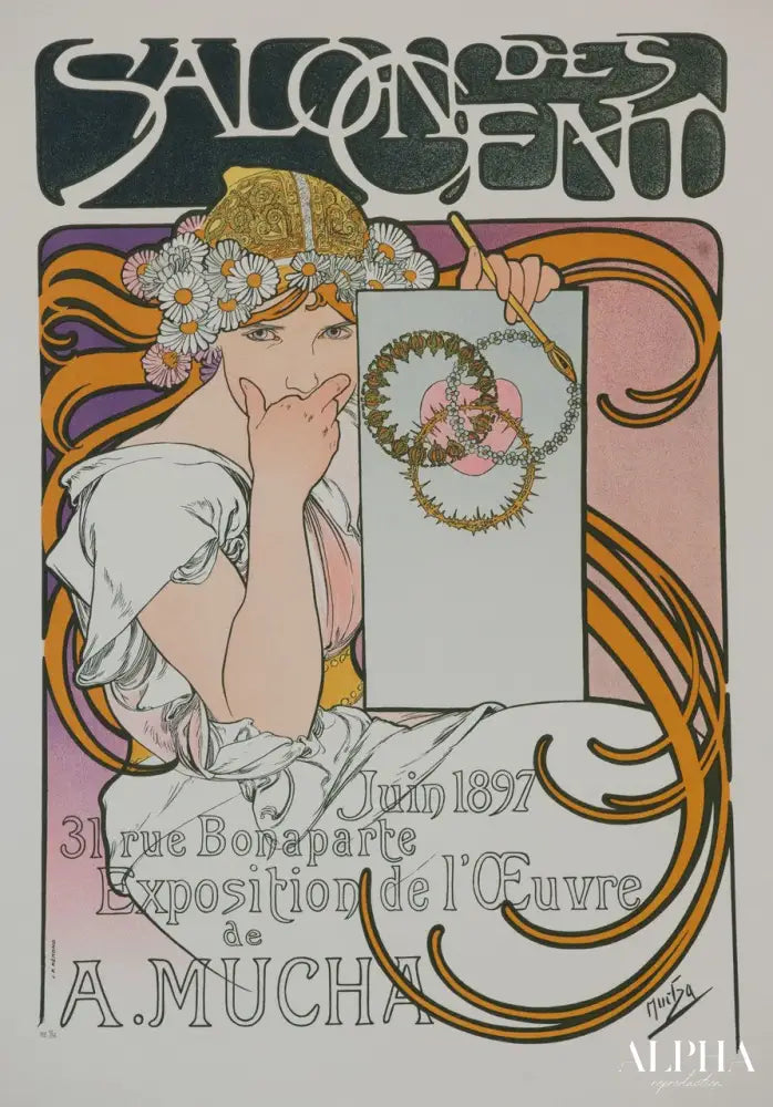 Plakat der Ausstellung ''Exposition de l''Oeuvre de A.Mucha'', Paris, Juni 1897 - Mucha - Reproductions de tableaux et peintures haut de gamme