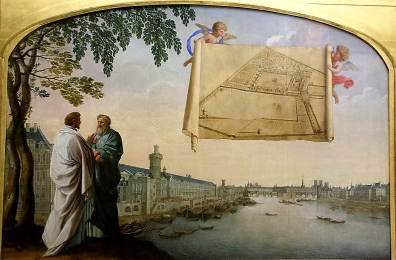 Plan of the Chartreuse of Paris carried by two angels - Eustache Le Sueur