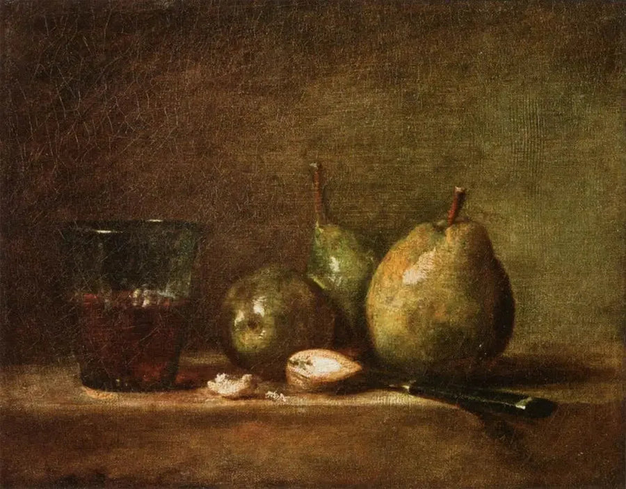 Pears, walnuts et glass of wine - Jean Siméon Chardin