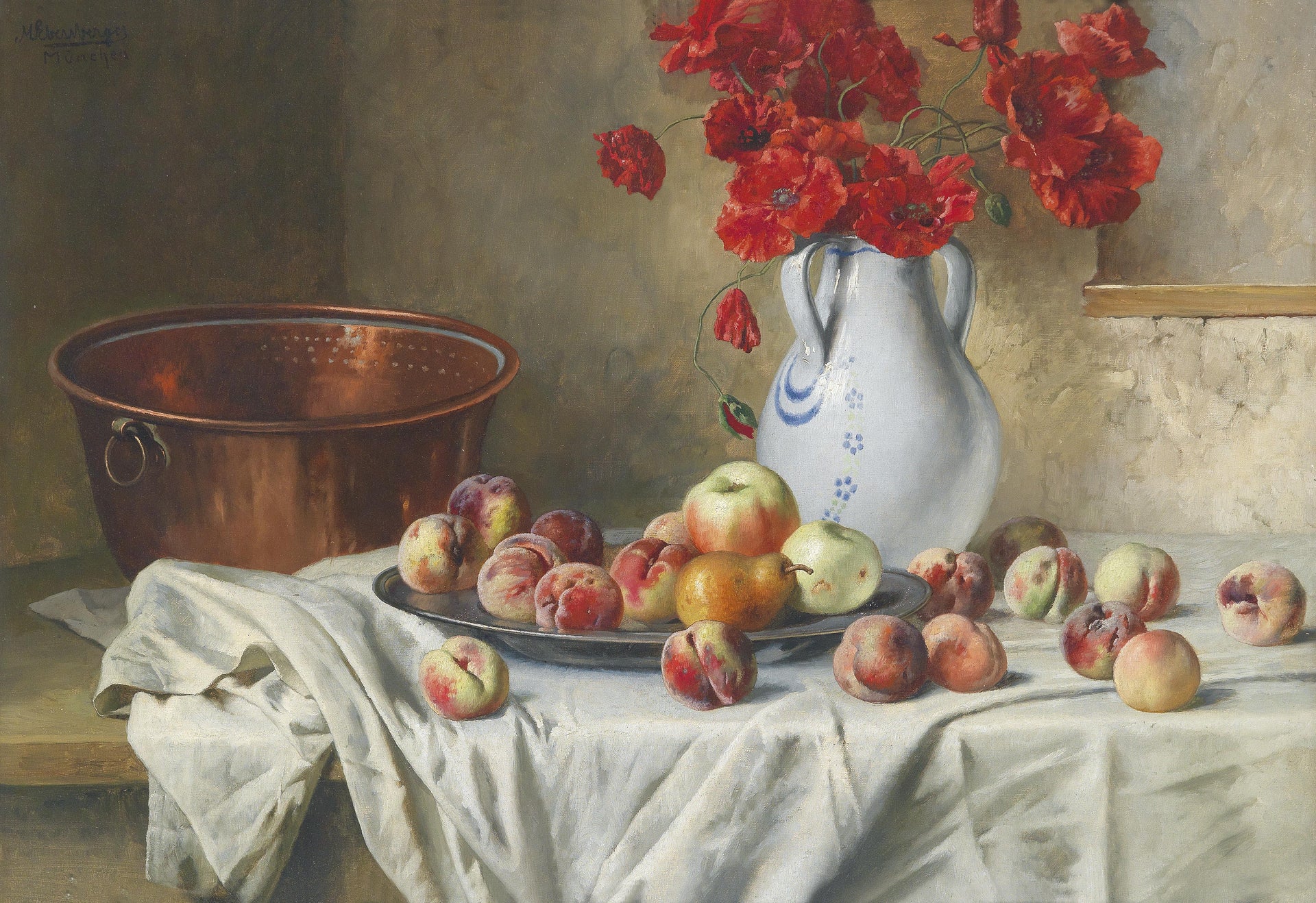 Pommes et coquelicots – Max Ebersberger, peinture de coquelicots