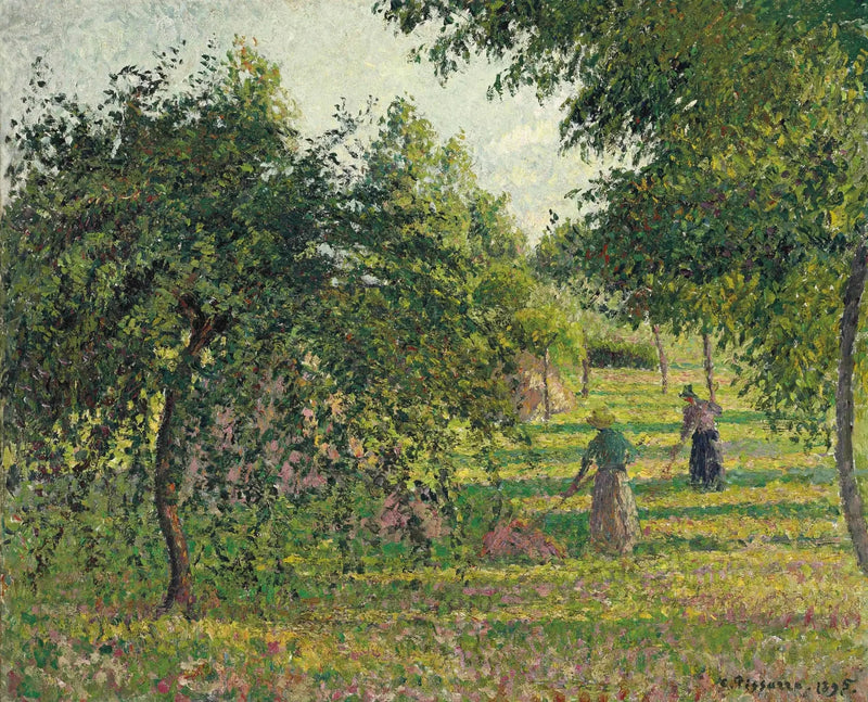 Apple Trees and Peasant Raking Hay, Éragny - Camille Pissarro