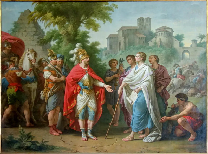 Popilius envoyed to the embassy to Antiochus Epiphanes to stop the course of his ravages in Egypt - Louis Jean François Lagrenée