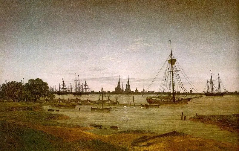 Moonlit Harbor - Caspar David Friedrich