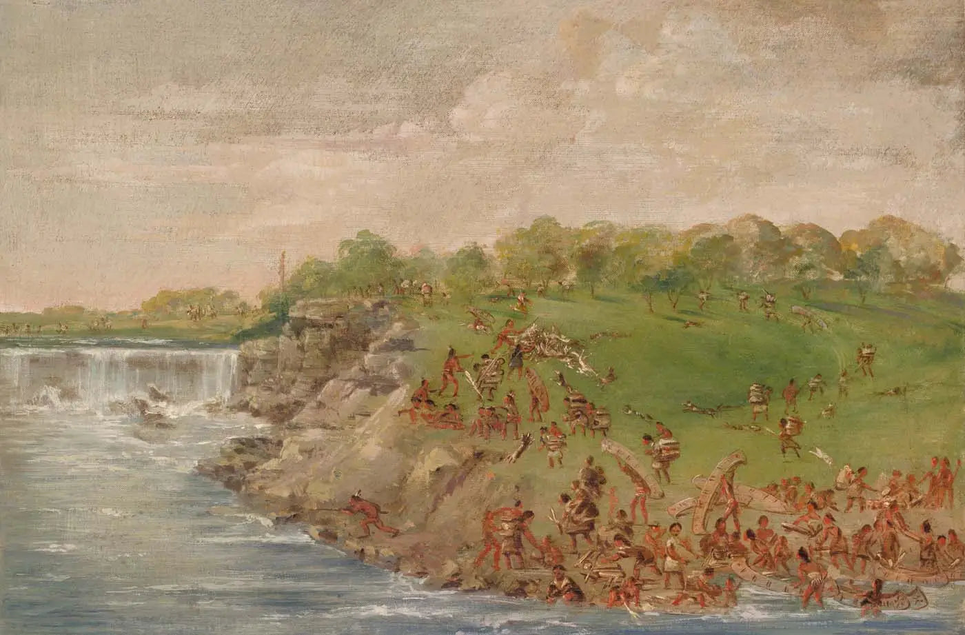 Portage ojibwé autour des chutes de Saint-Antoine - George Catlin image 1 reproduction artisanale de tableau