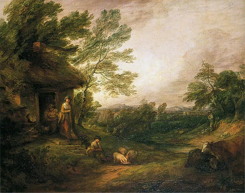 Chalet door with girl and pigs - Thomas Gainsborough