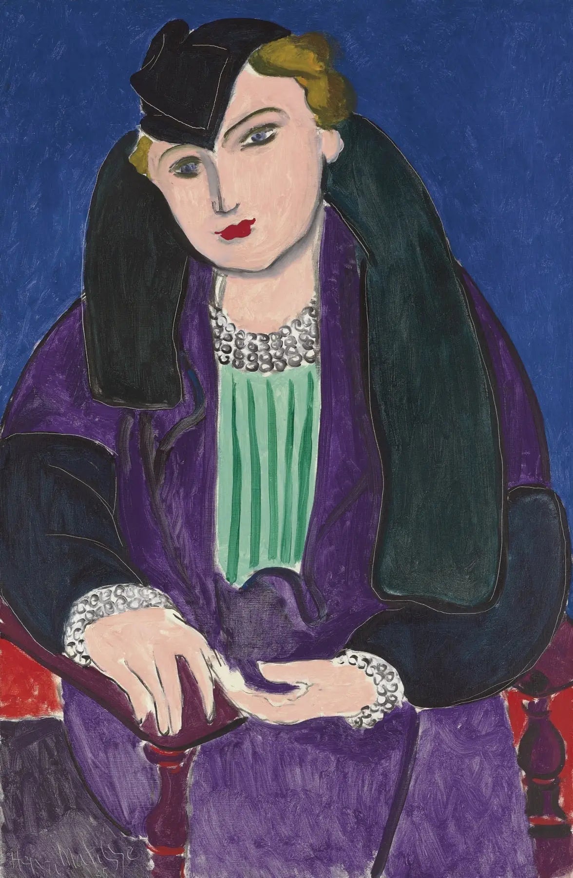 Reproduction du tableau « Portrait au manteau bleu - Henri Matisse » par Alpha Reproduction en peinture à l’huile