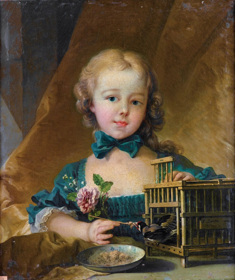 Portrait of Alexandrine Le Normant d'Étiolles playing with a goldfinch - François Boucher