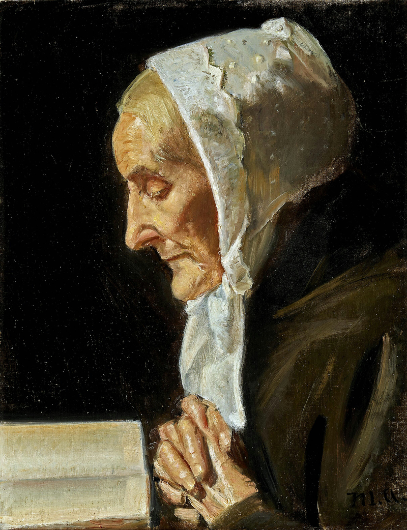 Portrait of Ane Hedvig Brøndum reading his Bible. -Michael Peter Ancher