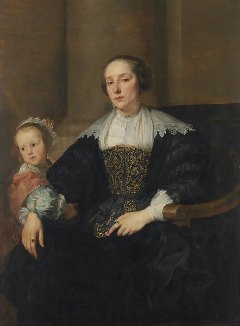 Portrait of Anna van Thielen, wife of the painter Theodoor Rombouts with their daughter - Antoine van Dyck