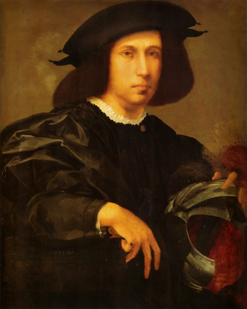 portrait of a man with a helmet - Rosso Fiorentino