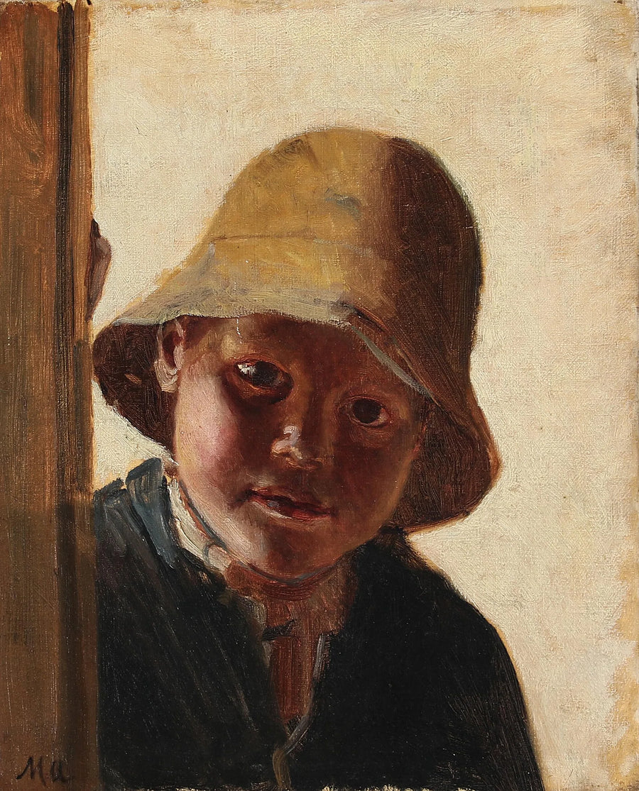 Portrait of a boy looking out of a window. - Michael Peter Ancher