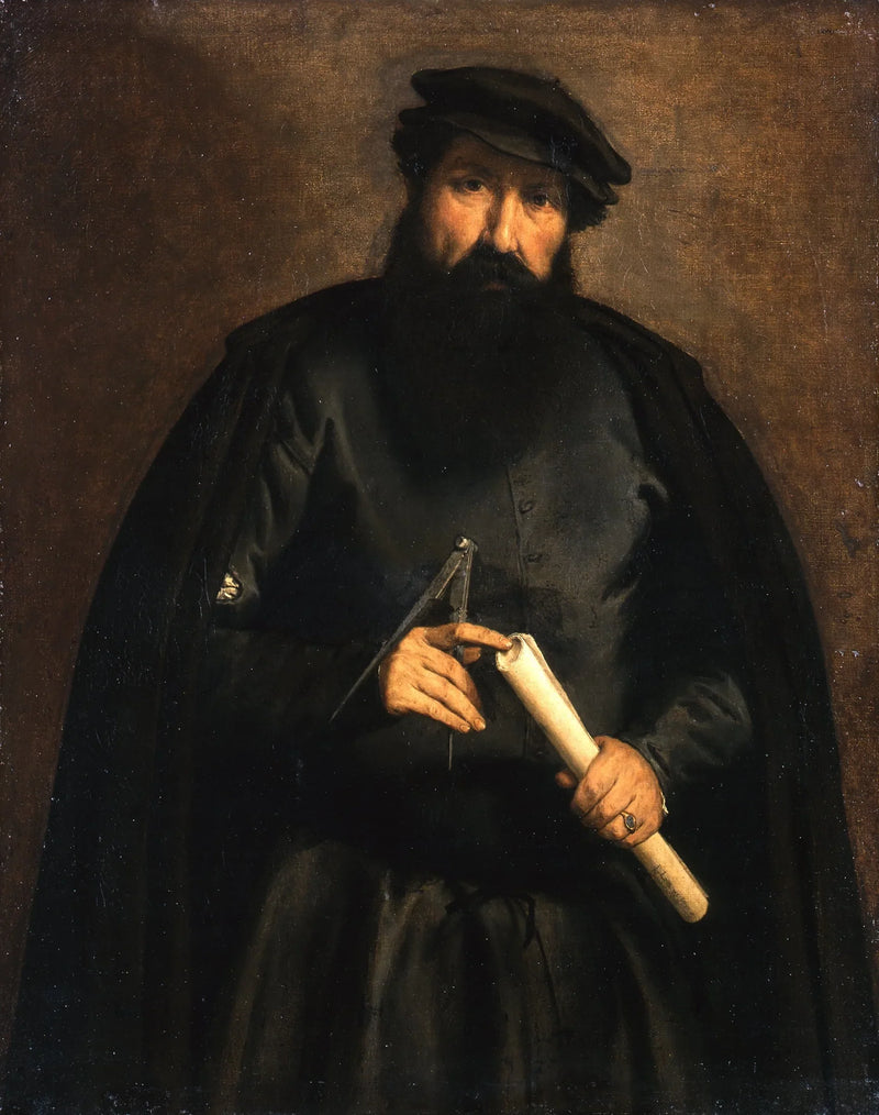Portrait of a man with a circle and a roll of paper - Lorenzo Lotto