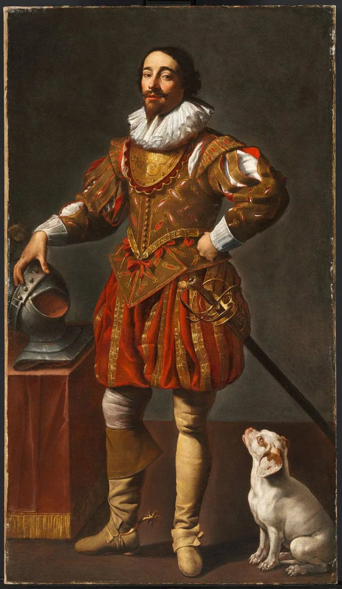 Portrait of a man with his dog - Simon Vouet