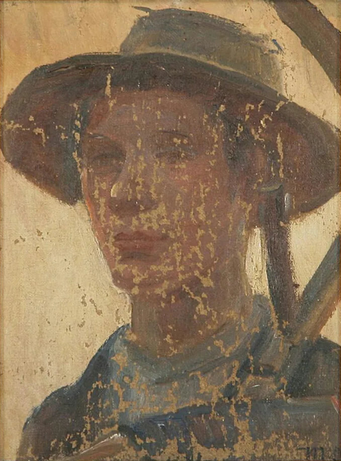 Portrait of a young man with a scythe. - Michael Peter Ancher